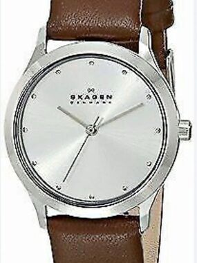New in Box Skagen Jorn Silver Dial Brown Leather Ladies Watch